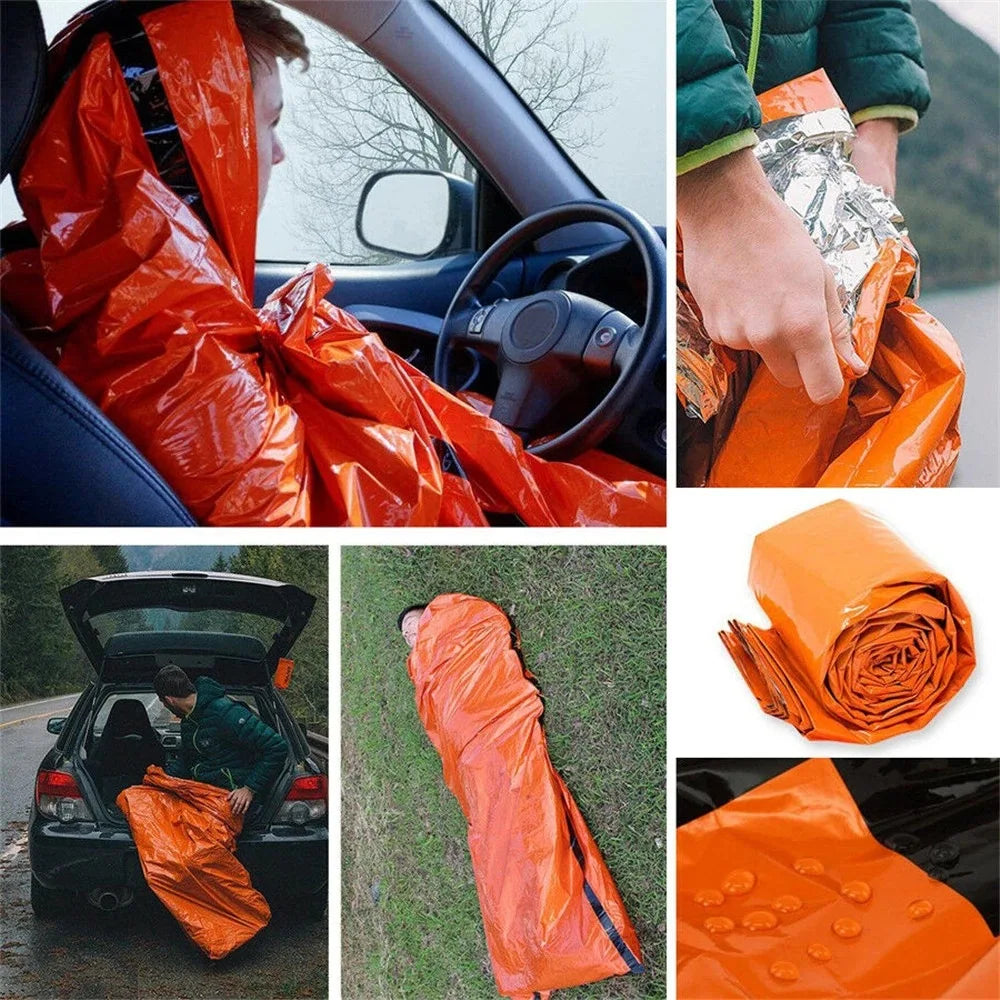 Sac de Dormit Portabil, Rezistent la Apa, pentru Supravietuire in Caz de Urgenta, in Aer Liber, Echipament pentru Camping, Sac Termic, Kit de Prim Ajutor, Patura din Mylar - ZeltriZ