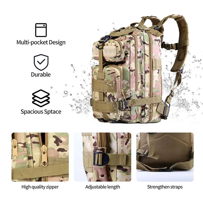 Rucsac Tactic Militar, 30L, Imprimeu Camuflaj, Impermeabil, Ideal pentru Calatori, Catarari in Aer Liber, Vanatoare, Pescuit, Drumetii - ZeltriZ