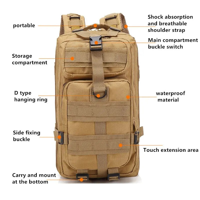 Rucsac Tactic Militar, 30L, Imprimeu Camuflaj, Impermeabil, Ideal pentru Calatori, Catarari in Aer Liber, Vanatoare, Pescuit, Drumetii - ZeltriZ