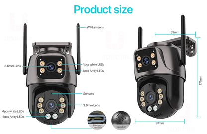 Camera de Supraveghere, Interior/Exterior, Dual Lens & Screen, Wi-Fi, Ultra HD, 4 MP/8 MP, Vedere Nocturna, Rezistenta la Apa, Detectare Miscare, Urmarire Automata, Comunicare Bidirectionala - ZeltriZ